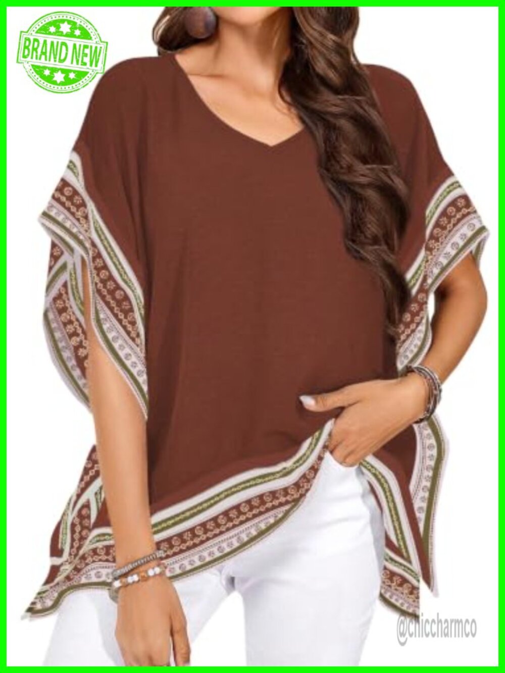 Womens Batwing Short Sleeve V Neck Floral Flowy Boho Top Blouse